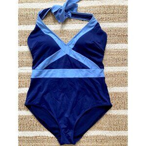 BODEN Kefalonia Halterneck One Piece Swimsuit Blue Colorblock Size US14